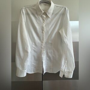 Express White Women’s Embroidered Dress Shirt